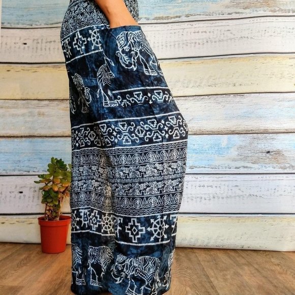 Dark blue & white elephant harem pants - Picture 2 of 3